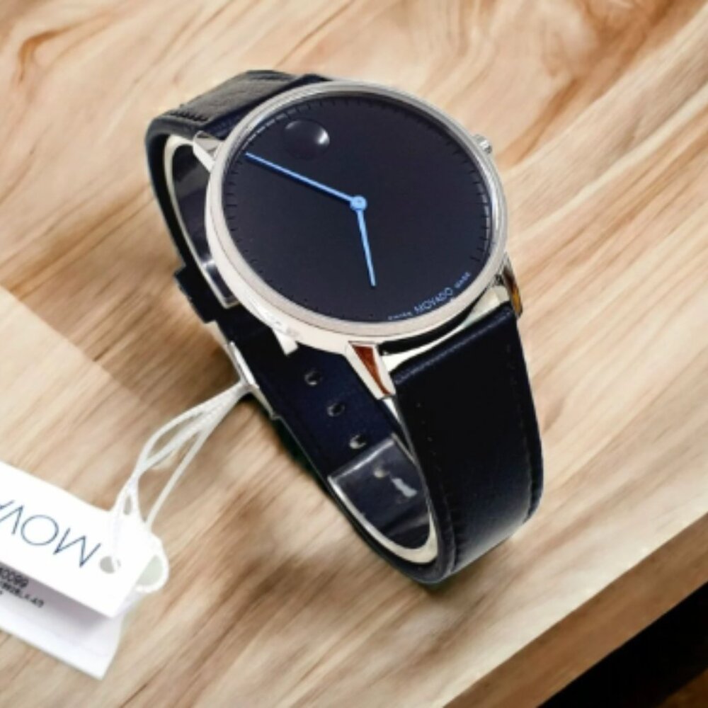NEW Movado Blue Swiss Made Leather Watch